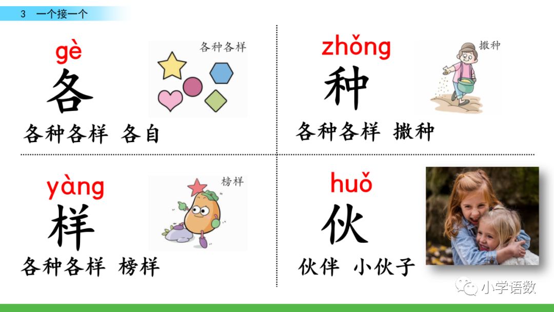 部编版一年级语文下2单元第3课《一个接一个》知识点及课堂测试题