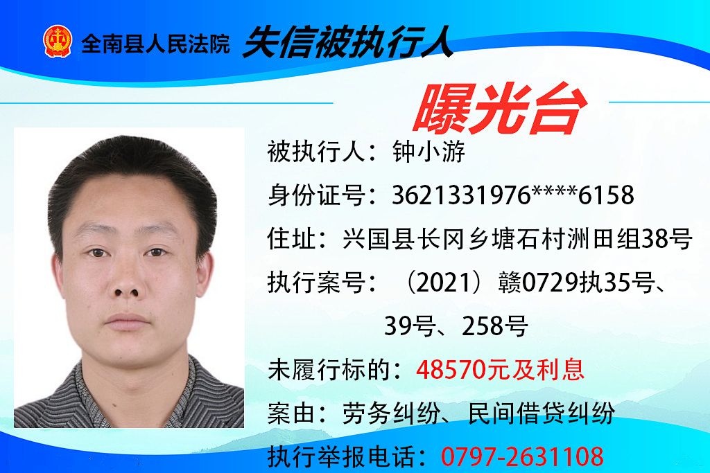 曝光！这些赣州人欠钱不还！你认识吗？