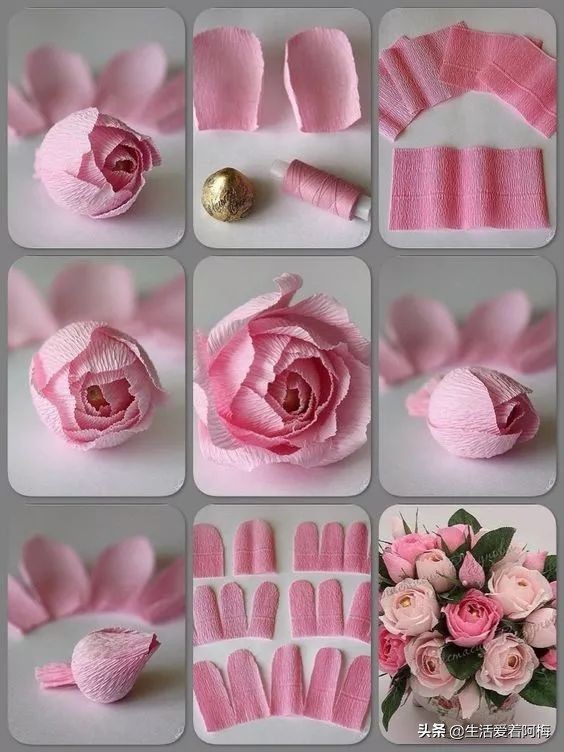 玫瑰花手工制作折纸步骤,立体玫瑰花的折法教程