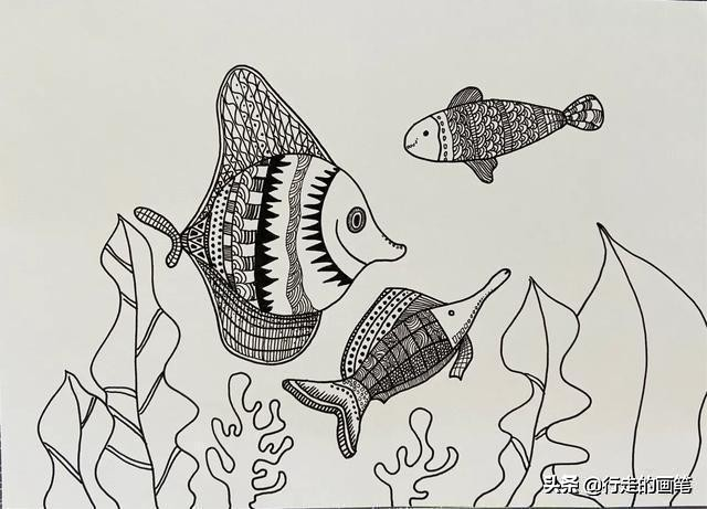 兒童畫教程#海底的魚～線描色彩畫