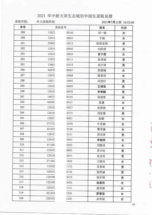 2021年天津“生态城”4所学校7年级录取名单公布！有你的名字吗？