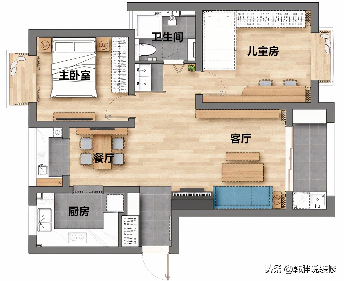 四口之家96㎡投影电视墙装修效果图设计