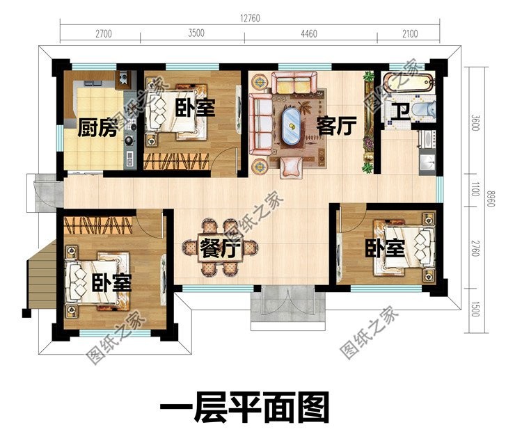 别墅图三:一层平屋顶自建房图