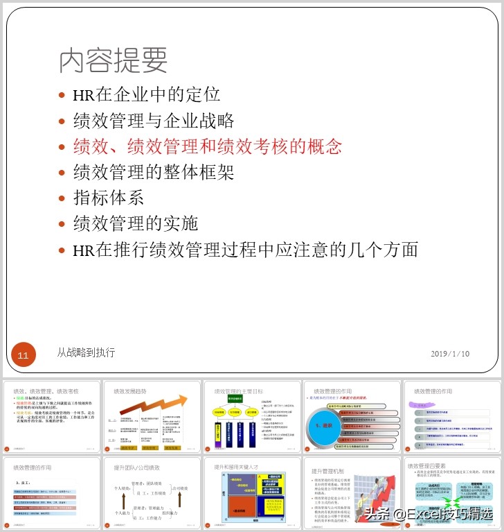 67页的绩效和绩效管理培训PPT：从战略到执行，共7个部分内容