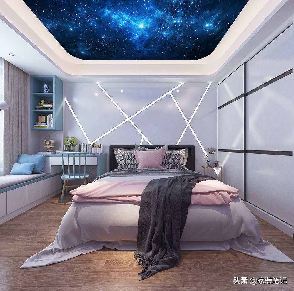 这位业主很有心了，把小孩房用“星空”做主题，有特色又很有意义