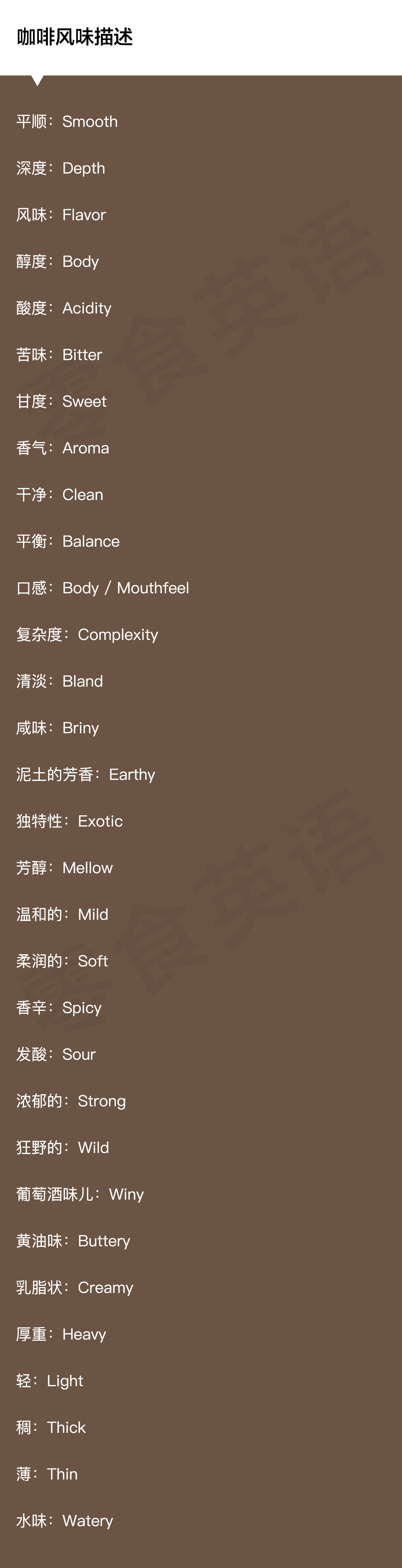 实用！超全咖啡专业术语中英文对照表