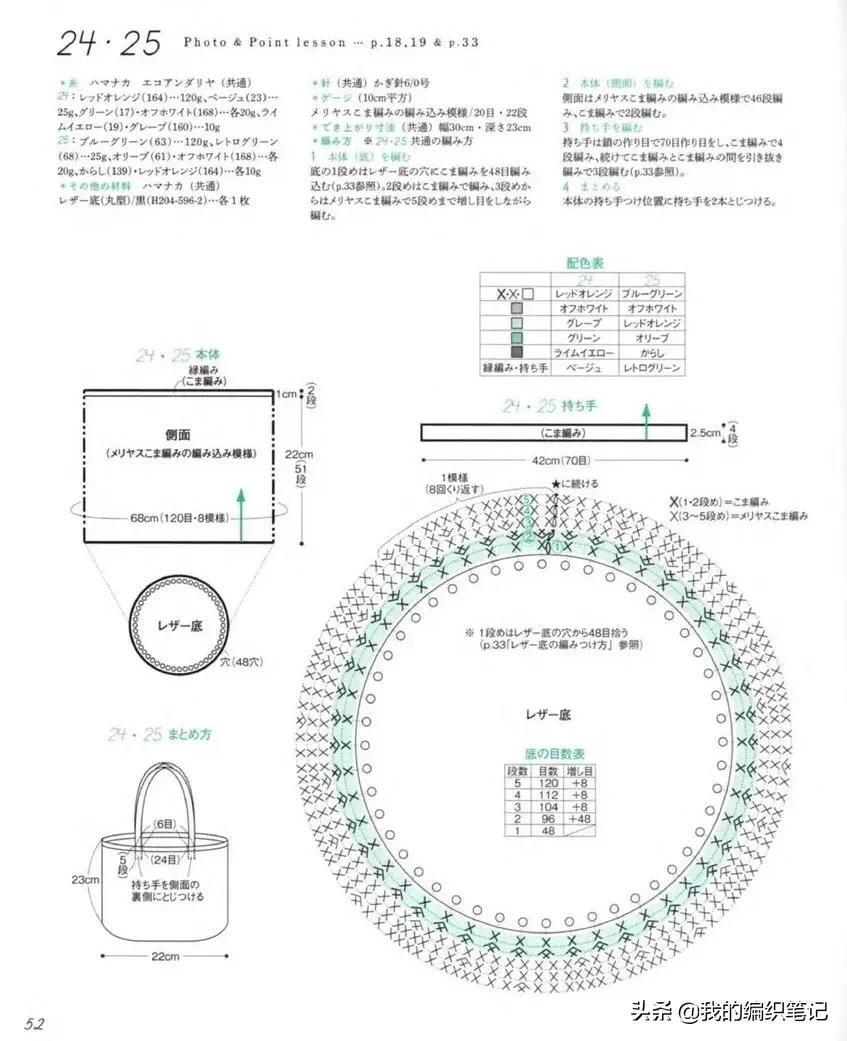 毛线钩针编织3款日系（提花）手提包图解教程，手工DlY钩织方法