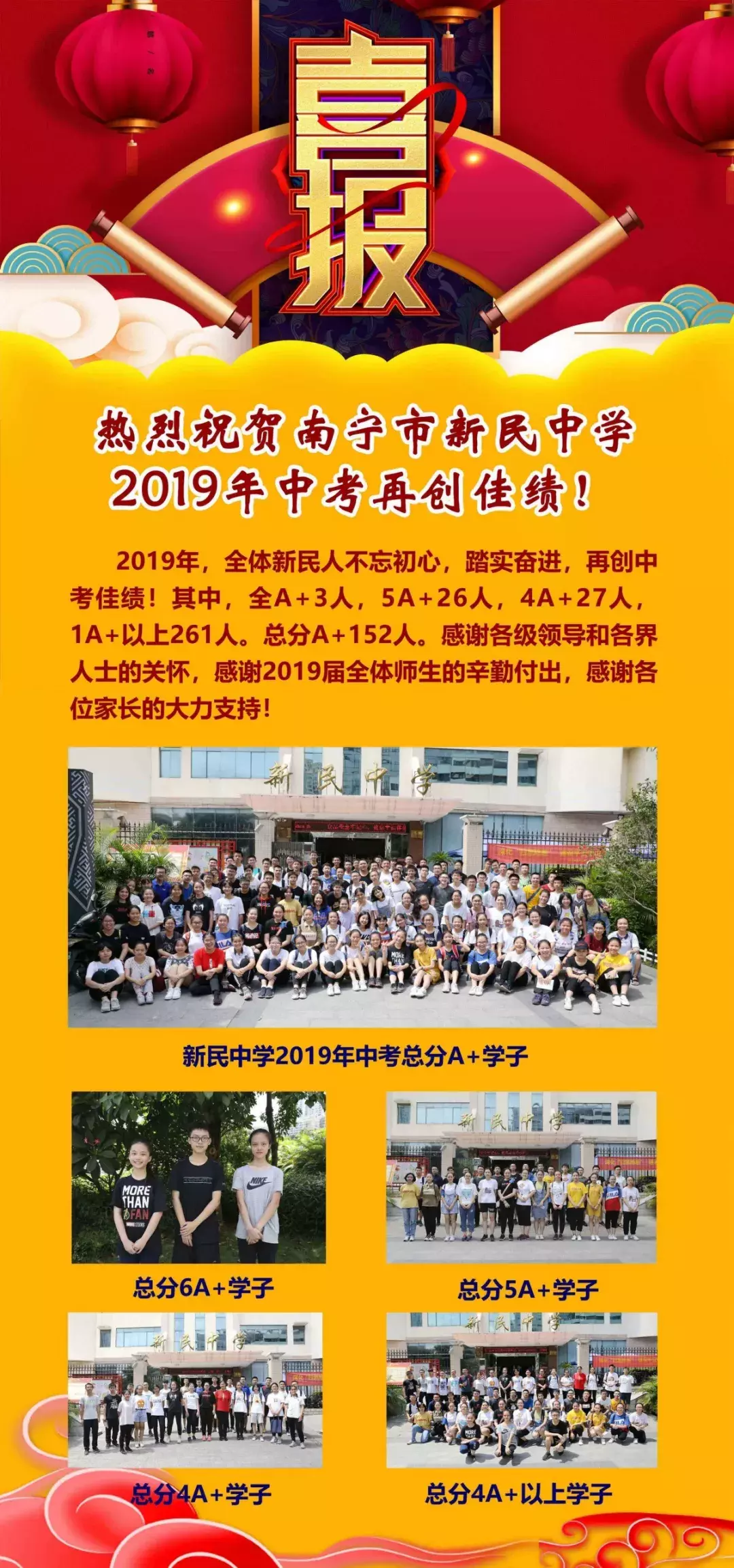 2019年南宁中考98人全A+,各初中名校发布喜报,你觉得哪家强?