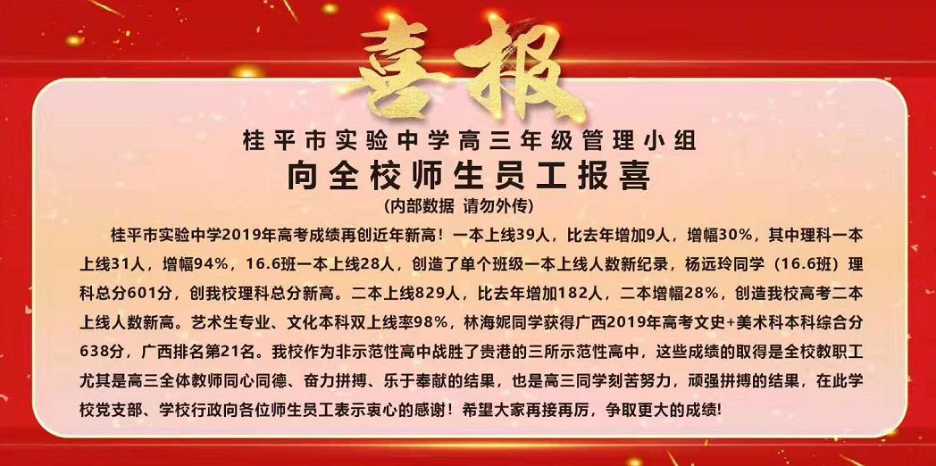 喜报喜报喜报！2019桂平各学校高考成绩出炉啦