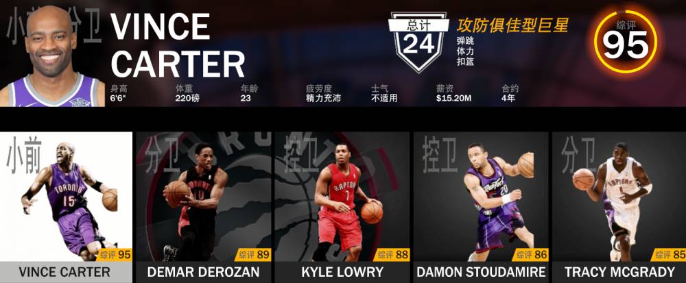 nba2k15有哪些球员(「2K19队史最佳阵容」猛龙队：95卡特领衔 麦迪替补)