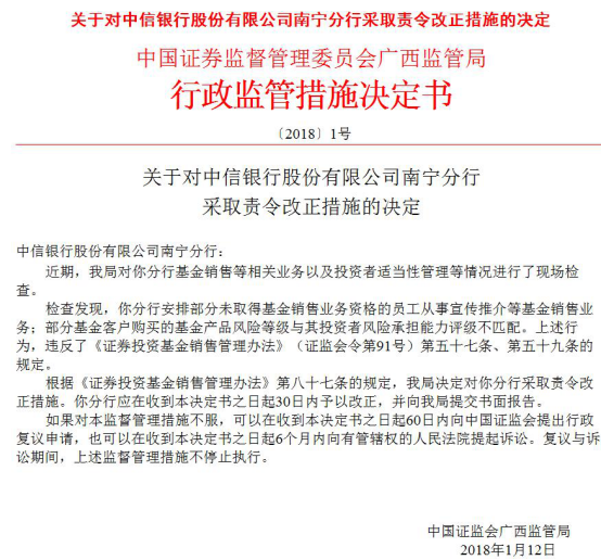 中信银行年内遭25宗处罚 13家分行违法违规闯红灯