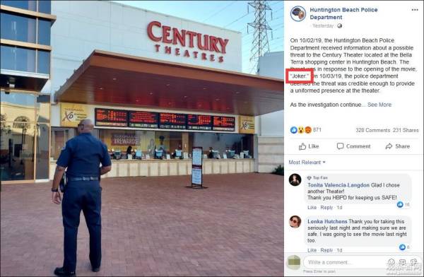 《小丑》公开后，美国警察也出动了