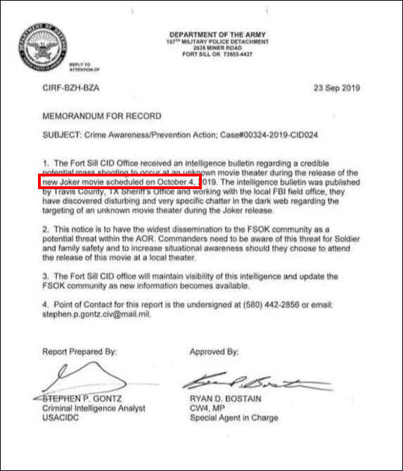 《小丑》公开后，美国警察也出动了