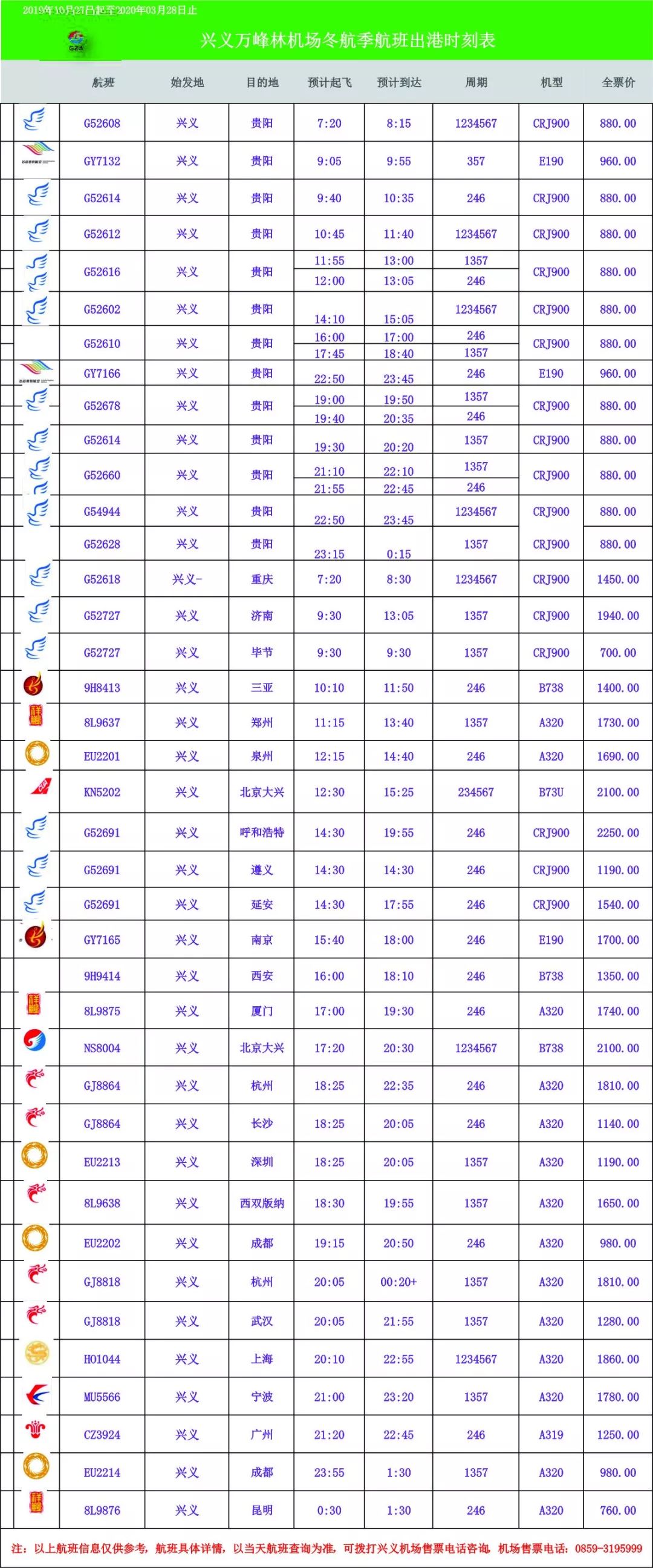 一大波新航线来袭！从兴义机场出发，游历祖国大好河山！（附最新航班时刻表）