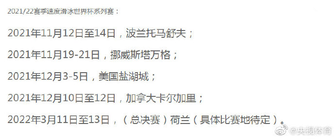 2021年世界杯赛程表时间(国际滑联公布2020/21、2021/22赛季速度滑冰世界杯赛程)