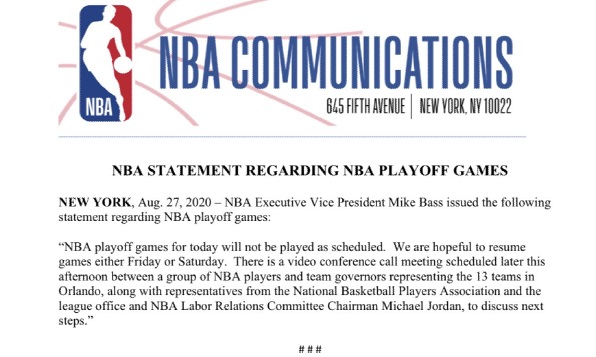 nba今天比赛为什么延期了(NBA官方声明：今日比赛延期，希望周六或周日恢复)