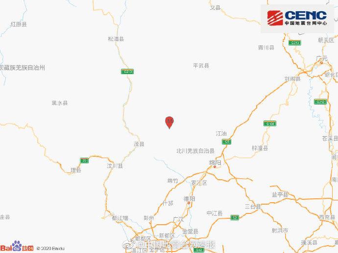 四川绵阳市北川县发生3.6级地震 震源深度12千米