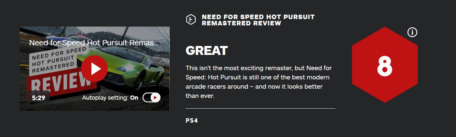 <b>极品飞车14：重制版</b>IGN 8分：最好的赛车游戏之一