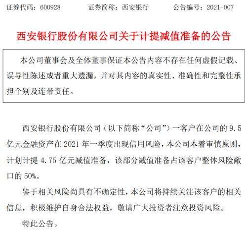 罕见！这家上市银行公告，对单一客户计提4.75亿拨备，什么情况？