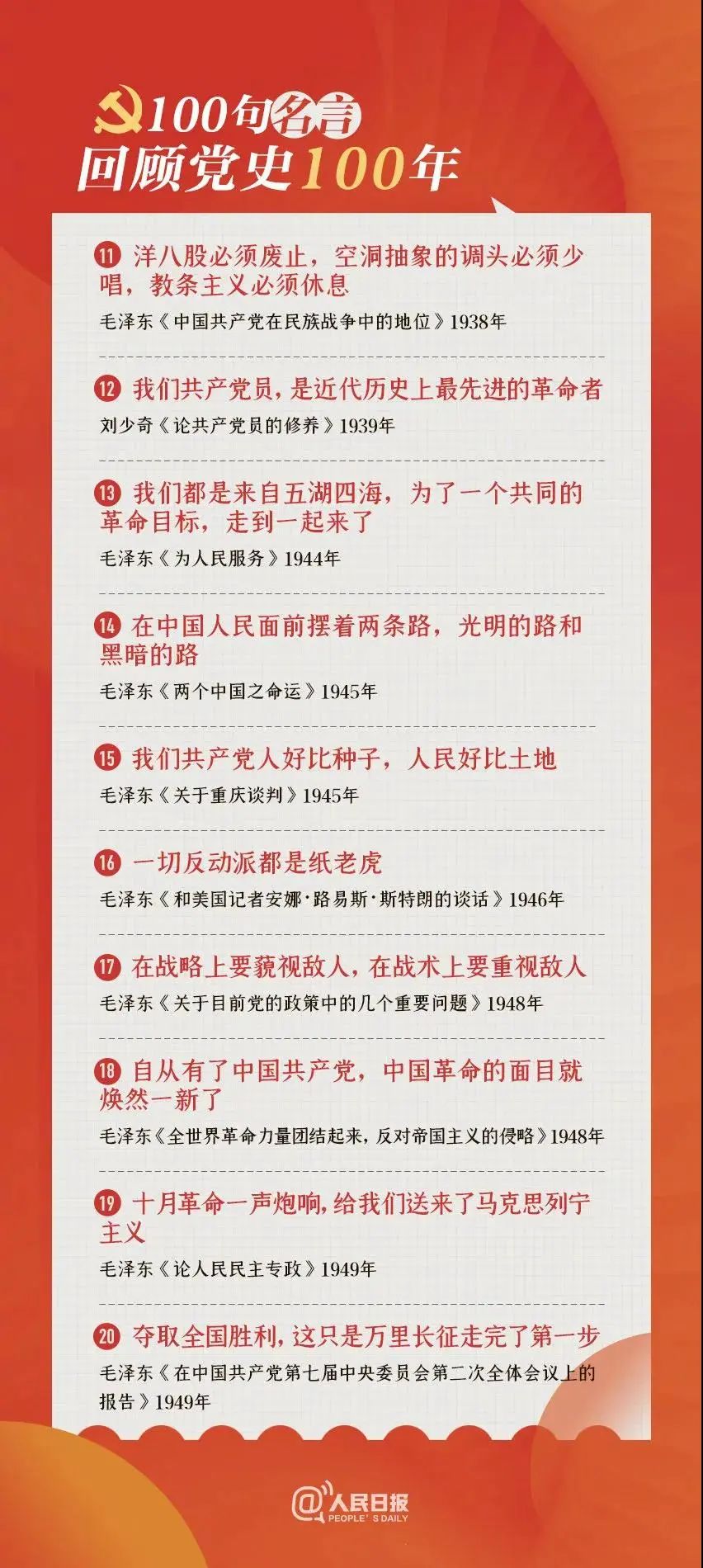 【重温峥嵘岁月】100句名言回顾党史100年