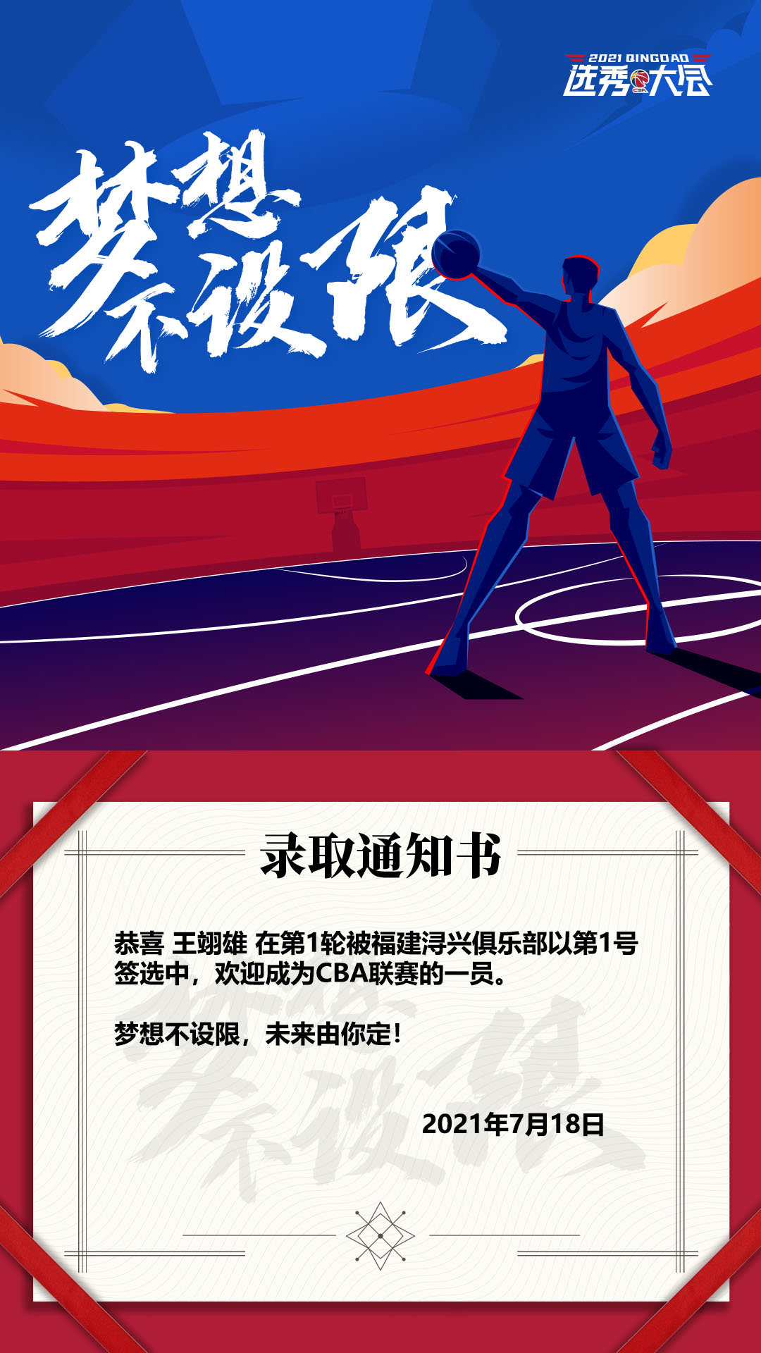 cba今年状元去了哪个队(2021CBA选秀，王翊雄当选状元，榜眼赵柏清加盟同曦)