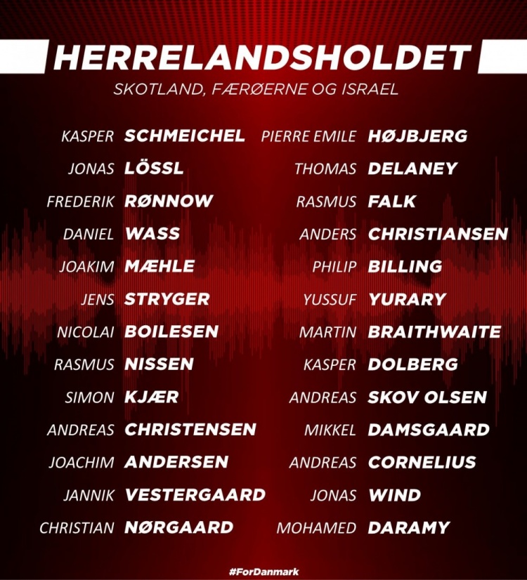 丹麦国家足球队队员(丹麦公布世预赛26人大名单：小舒梅切尔、克亚尔、布莱斯维特在列)