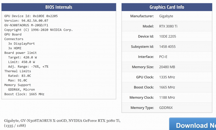 技嘉RTX 3080 Ti 20GB Gaming OC显卡现身俄罗斯 挖矿算力惊人
