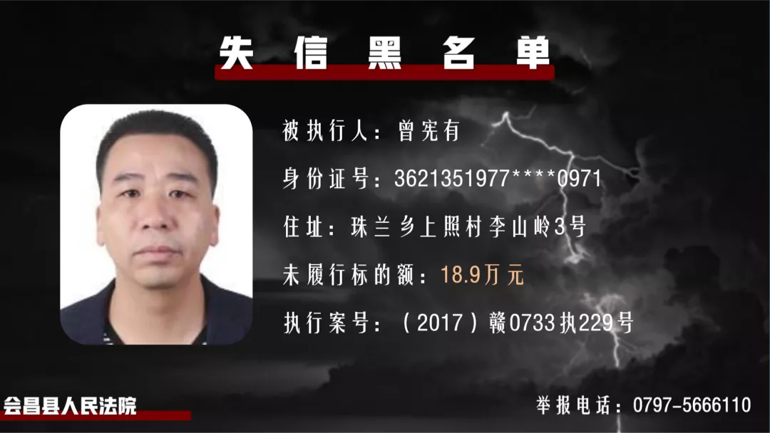 曝光！会昌法院公布一批失信被执行人名单！