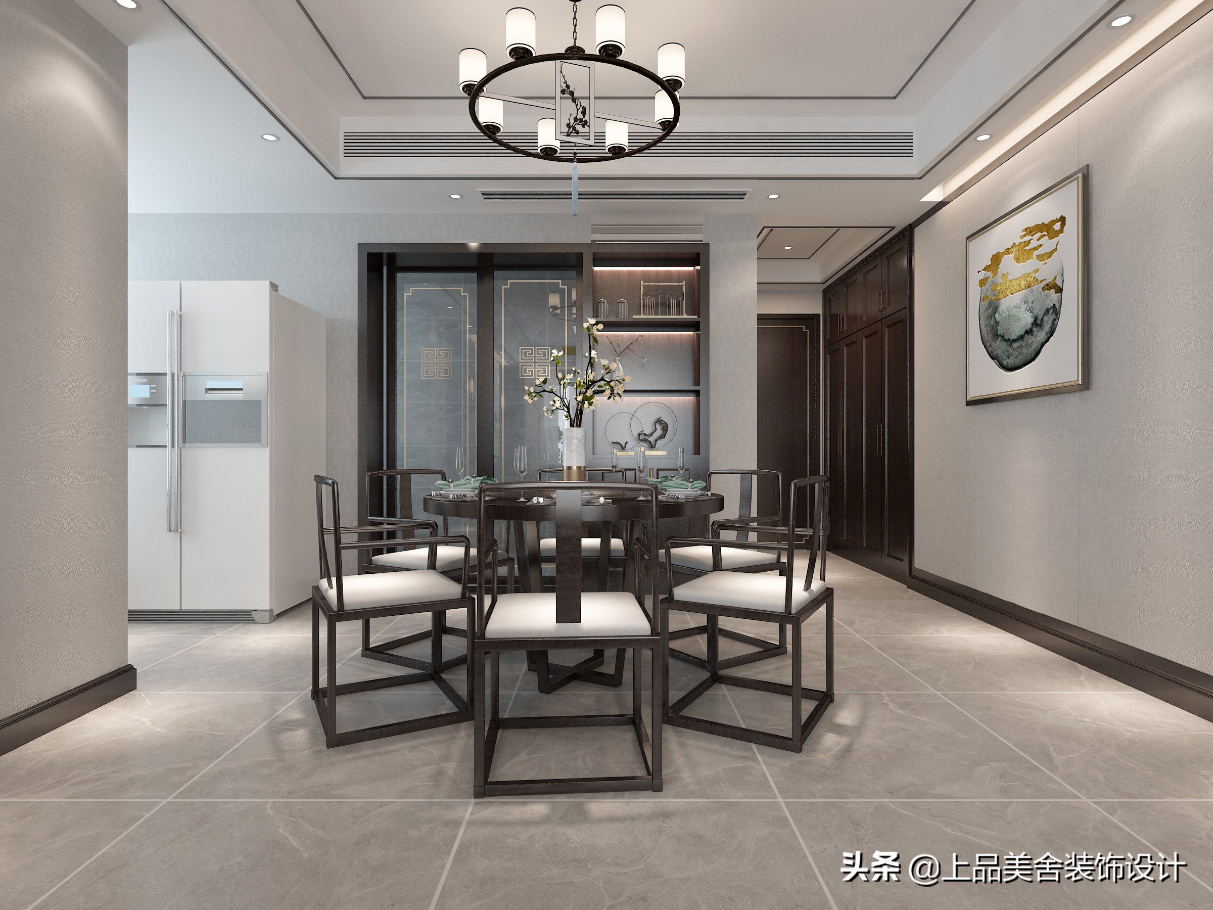 126㎡三房装中式，黑胡桃显中式清雅之美，仅玄关鞋柜就超实用