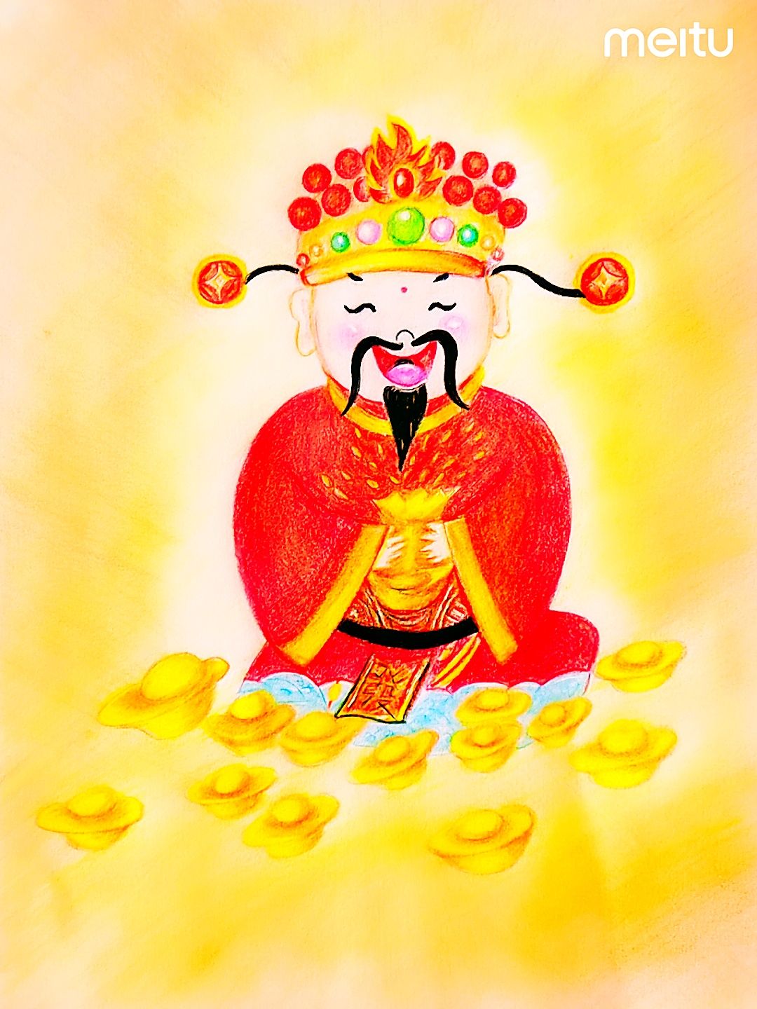 财神来了(新年到,临摹彩铅手绘)