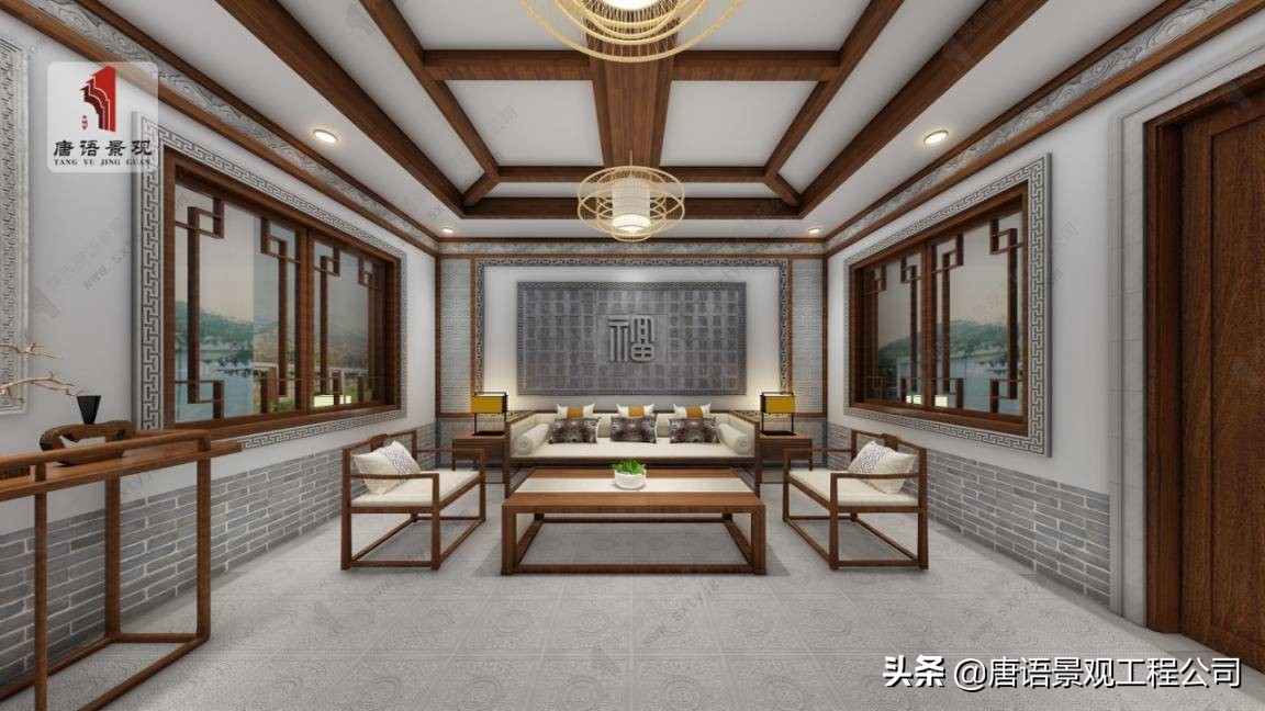 新中式室内装修设计效果图，古朴淡雅让人静心舒适