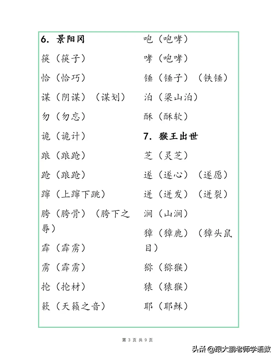 掌握部编版五年级下册语文各单元识字表组词，期中考试用得上。