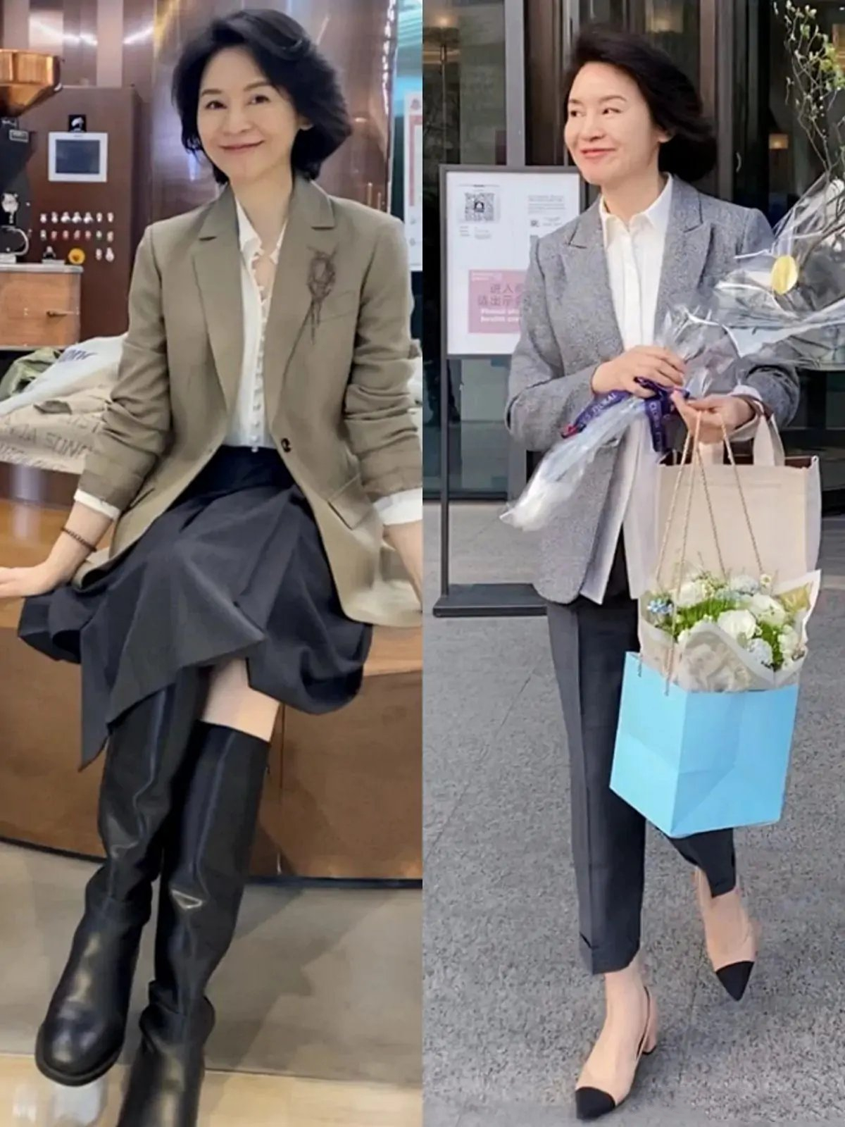 秋天穿外套流行“及腰不过胯”，显高又舒适，五六十岁女人穿很美