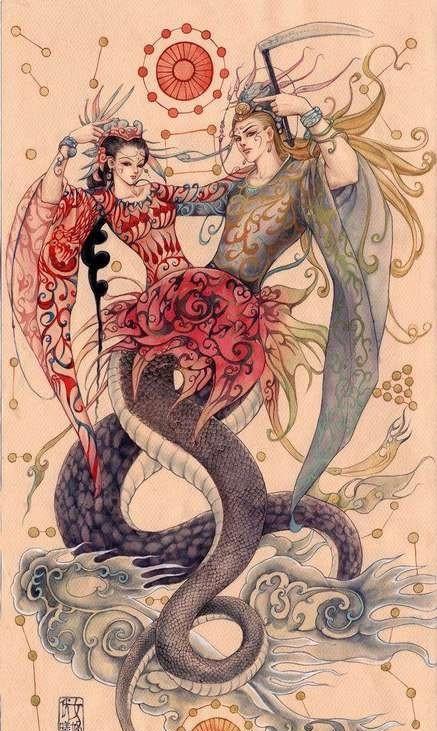 勇武的男性——伏羲(传说他与伏羲为亲兄妹,这是因为母系社会的群婚