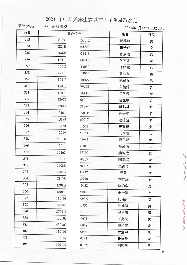 2021年天津“生态城”4所学校7年级录取名单公布！有你的名字吗？