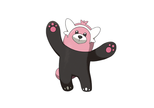 一只绒毛玩具熊,头部及尾巴是粉红色,身体则是黑色;和童偶熊不一样的