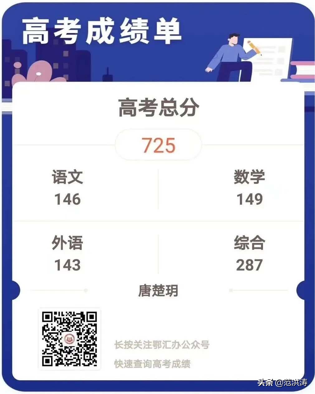 725分！唐楚玥的高考，不只是创造了四项纪录