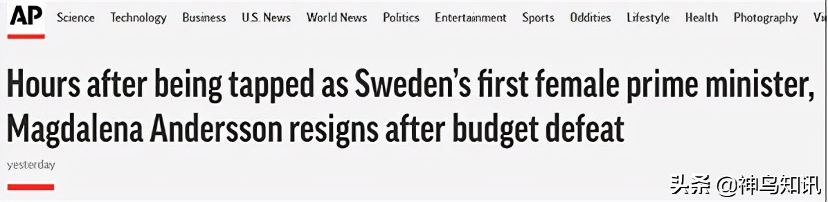 神鸟国际观察丨hold不住全场？当选不到8小时，瑞典首位女首相宣布辞职