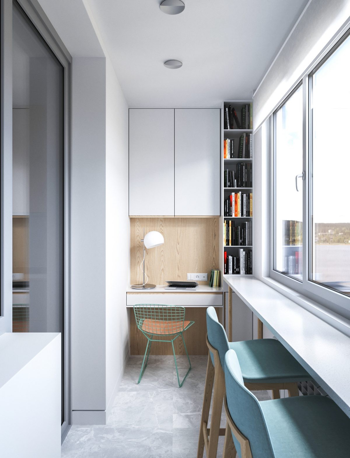 何须单独留书房,阳台4种书桌,书柜摆放方式,在这看书办公挺好