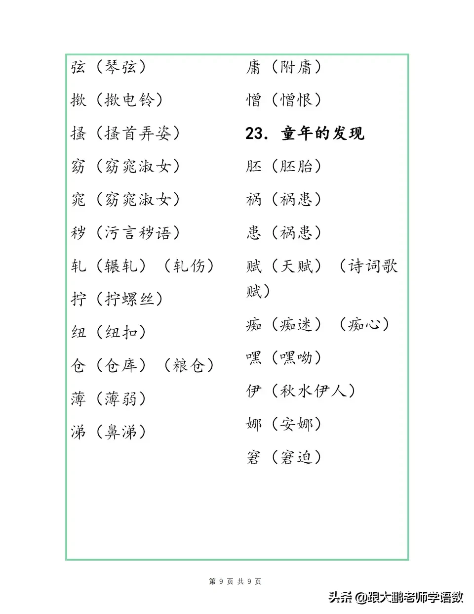 掌握部编版五年级下册语文各单元识字表组词，期中考试用得上。