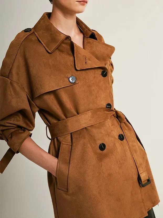 5款麂皮风衣,一年飒三季,法式风,英伦范,走路带风