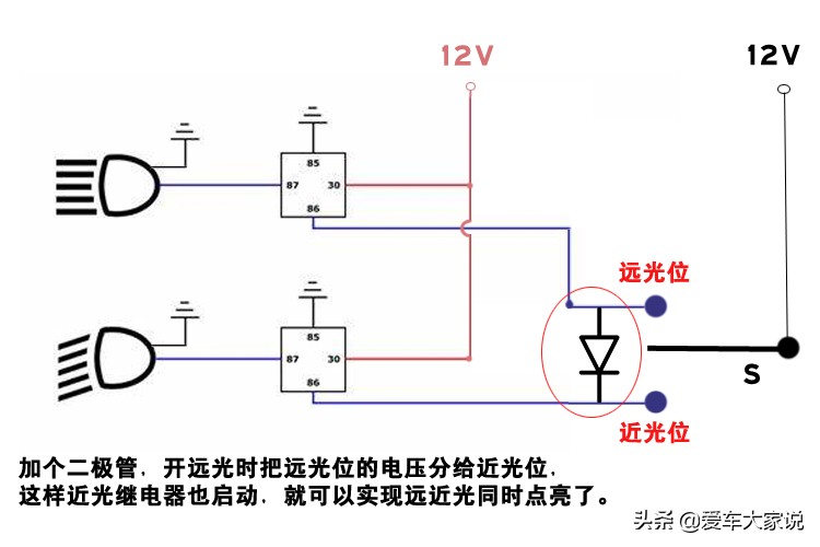 汽修电路工：这样接线，远近光可以同时亮