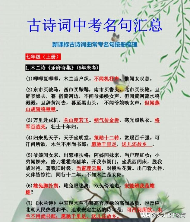 初中语文古诗文名句精华摘录与赏析