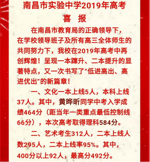2019年南昌各重点高中高考喜报汇总