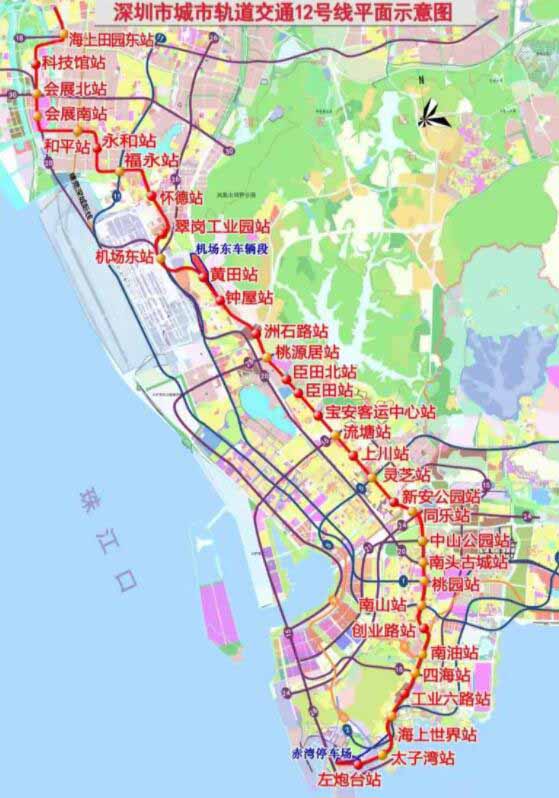 深圳在建一条地铁线，长40.56千米，一期设33站，换乘站多达18座