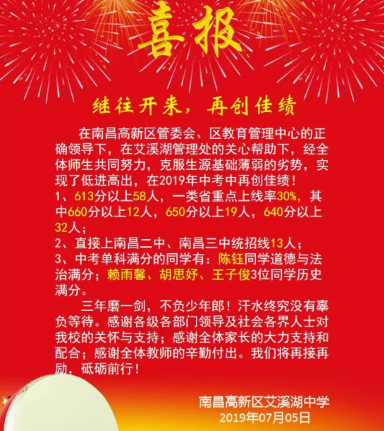 2019年南昌各初中学校中考喜报汇总