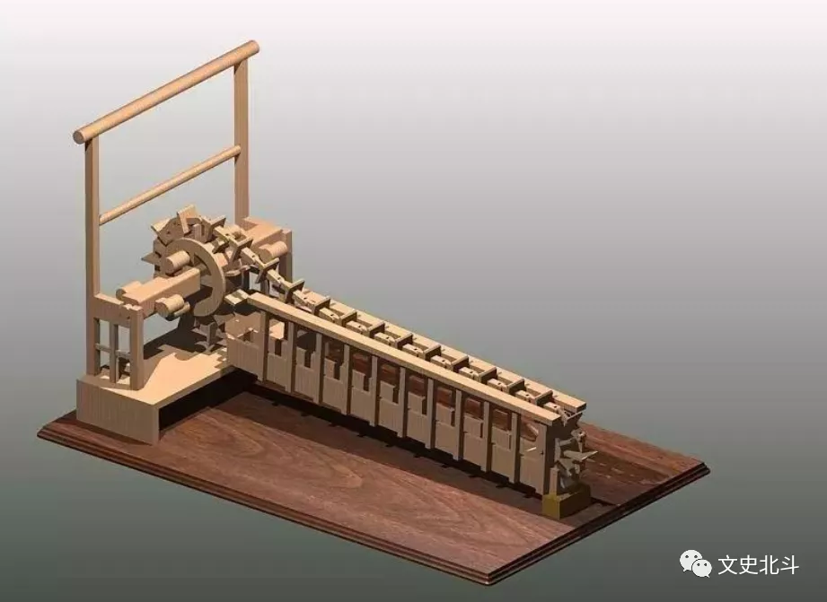 祖冲之也十分擅长于木工机械制作,曾经设计制造过水碓磨,铜制机件传动