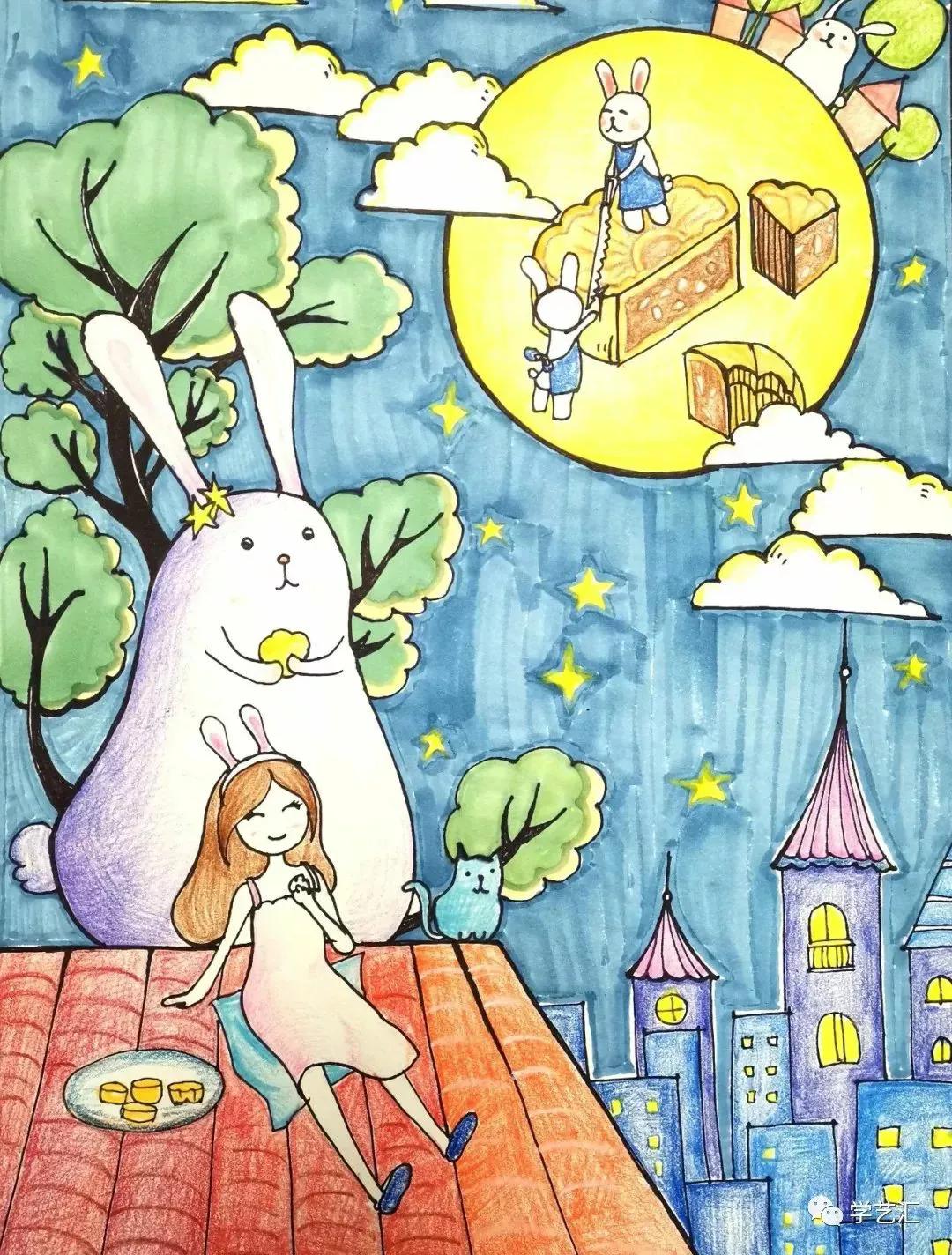 中秋节绘画简单好看儿童画(中秋节绘画作品一等奖)