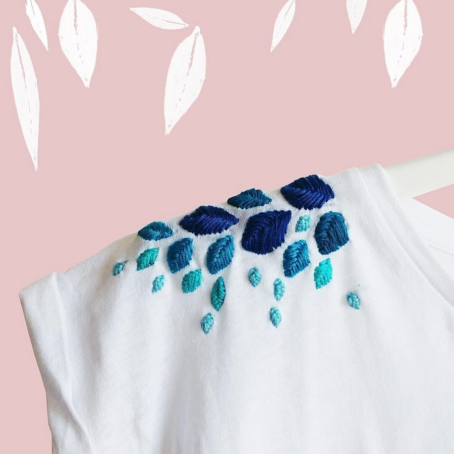 手工刺绣在T恤上看起来更加时尚，20种刺绣图案，一款比一款好看