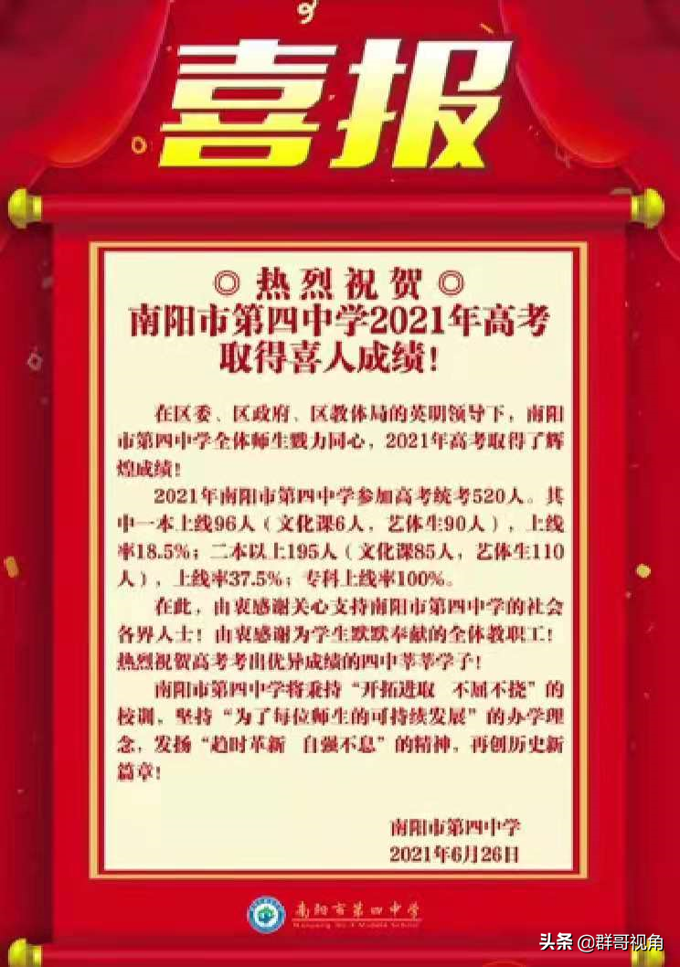 南阳市30所示范高中2021高考喜报